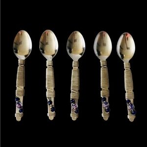 NWOT Set of 5 Fancy Handmade Stainless Steel Beads Teaspoons Silverware